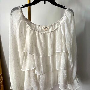 Vine & Love White Ruffled Tiered Long Sleeve Blouse